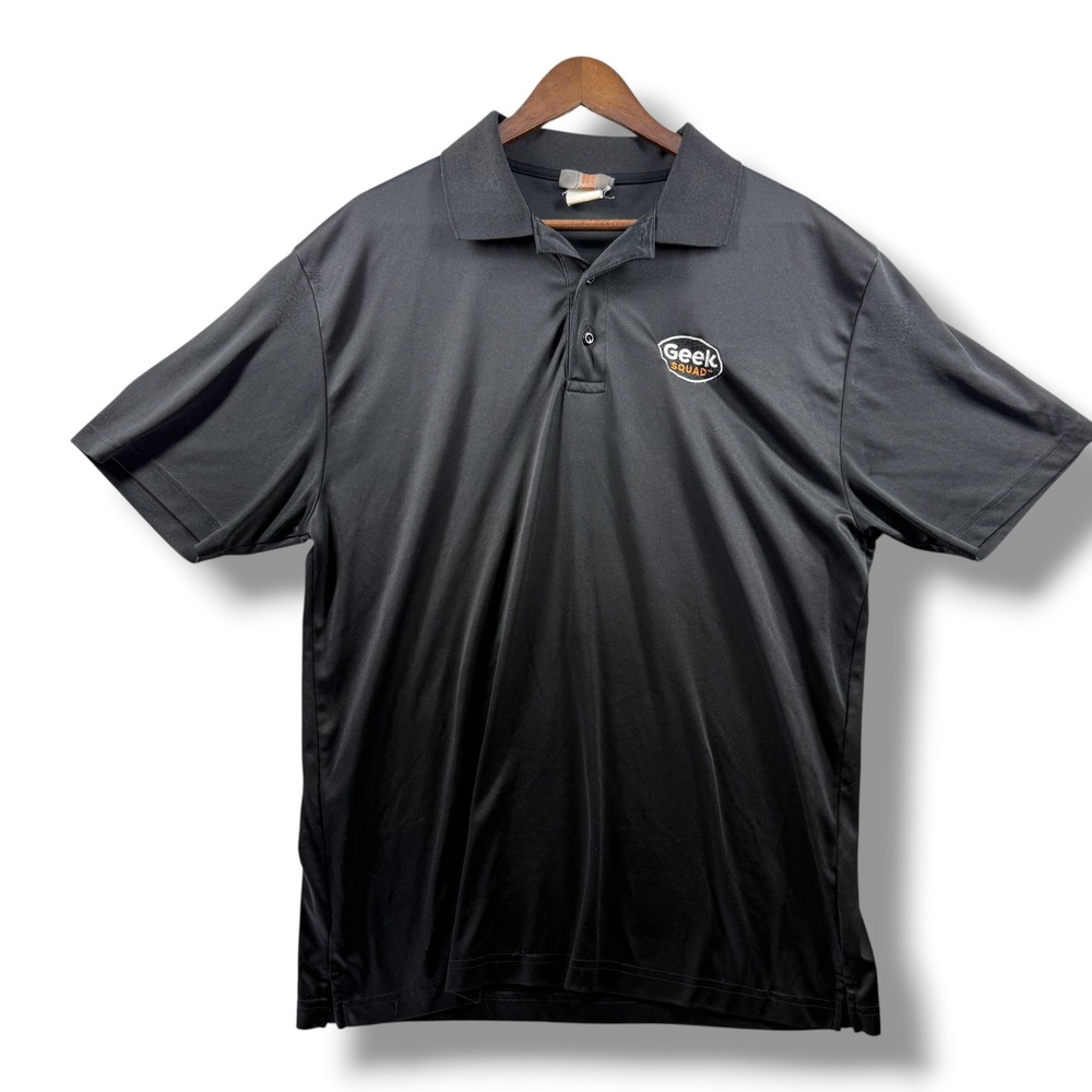 Geek Squad Mens Black Performance Polo Shirt Short Sleeve Embroidered Logo XL